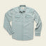 A light blue rugged denim shirt with long sleeves, two front chest pockets, pointed pocket flaps, and buttoned cuffs, laid flat on a light background—perfect for a versatile style.