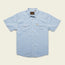 Light blue short-sleeve H Bar B snapshirt with pearl snaps, two front chest pockets, a pointed collar, and a small brown label above the left pocket, laid flat on a cream background.