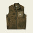 The Chisos Fleece Vest is a lightweight vest in olive green, crafted from high pile fleece. It features a zip front, fern leaf patterns, two zippered side pockets, and an olive chest pocket with a rectangular patch label.