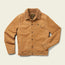 A tan Fuzzy Depot Jacket with a brown sherpa collar, button front, single chest pocket with button, and two side pockets is displayed on a light background.