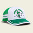 A vintage-inspired hat, this green and white trucker features a mesh back and a cartoon monkey in a green outfit holding a soccer ball, with SOMOS VERDES AUS TEN above—perfect for any Austin FC fan or Verde Collection enthusiast.