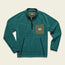 A teal fleece pullover designed for cold weather, featuring a quarter zip, long sleeves, black trim, and an olive green chest pocket with a button flap and a Howler Brothers logo patch.