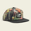 A five-panel cap featuring a colorful nature-inspired pattern, a pliable brim, an adjustable snapback closure, and a rectangular Howler Brothers logo patch on the front.