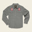 Gray Gaucho Snapshirt with long sleeves, button-up front, two pockets, and red and white embroidered patches above each pocket, displayed on a light background.