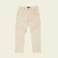Beige straight-leg utility pants with front pockets, belt loops, button and zip closure, and a small black label on the waistband, laid flat on a light background.