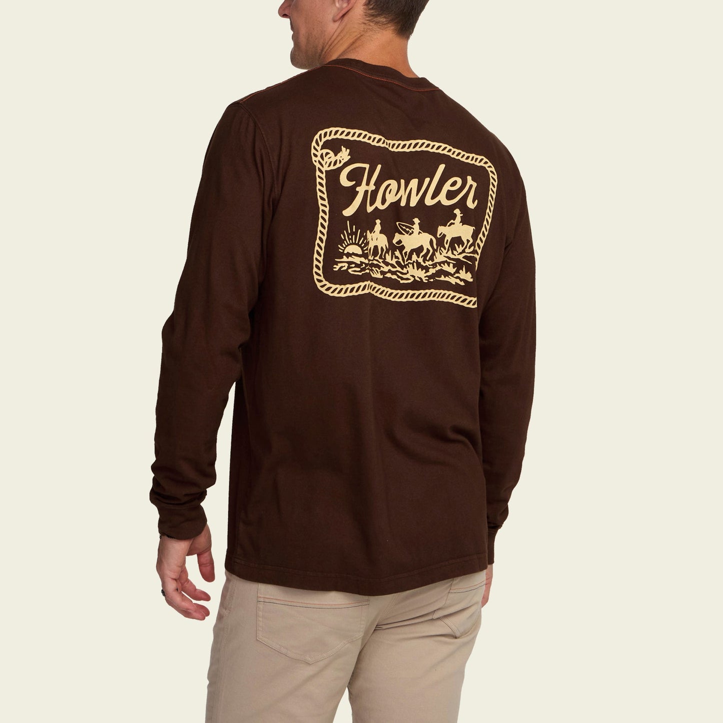 Howler Posse Longsleeve Cotton T-Shirt - Mahogany