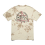 Beige and brown tie-dye cotton t-shirt with a vintage look, featuring experimental artwork: a bearded wizard in a pink hat riding a pink fish. Surrounding text reads Howler Brothers and Head of the Class.