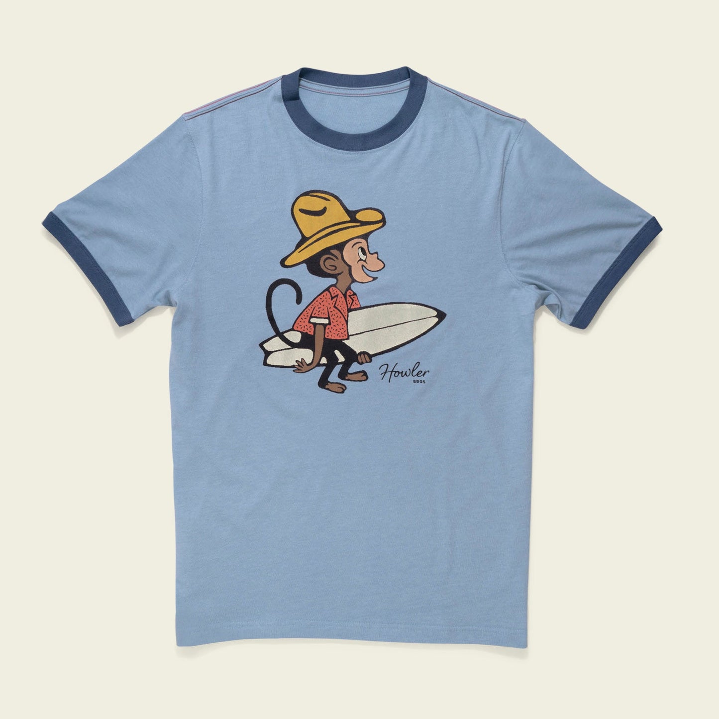 El Monito Surfs Ringer T - Light Blue Heather