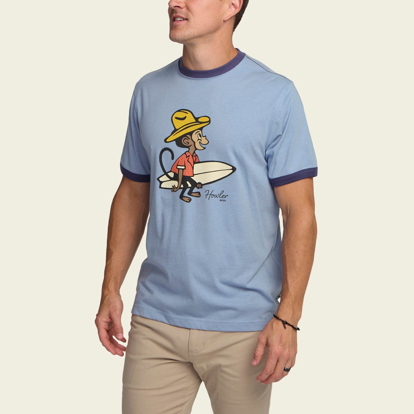 El Monito Surfs Ringer T - Light Blue Heather