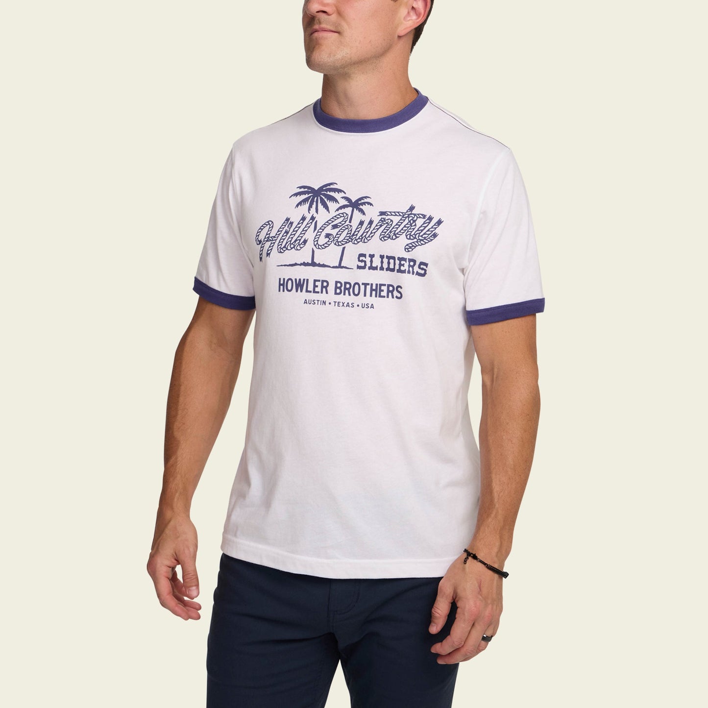 Hill Country Beach Sliders Ringer T - Vintage White