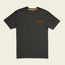 A plain black cotton-poly blend short-sleeve t-shirt with a small orange circular logo on the left chest that reads Volunteer Originals. Designed for maximum comfort, the shirt is laid flat on a light background.