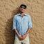 Crosscut Deluxe Snapshirt - Fanned Flora : Faded Blue Oxford
