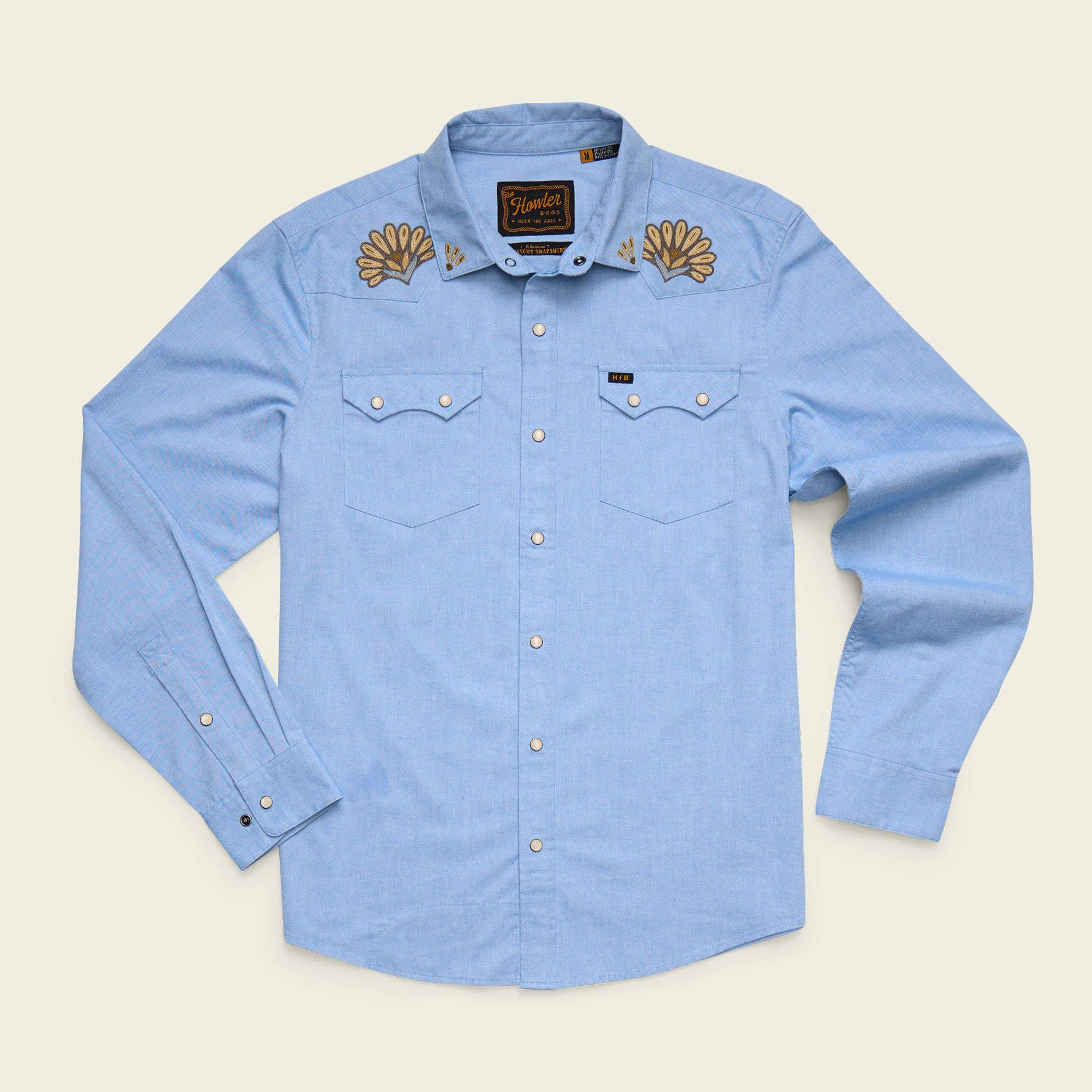 Buttonアソート Crosscut Deluxe Snapshirt - Fanned Flora : Faded Blue Oxford