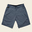 A pair of blue-gray Horizon Hybrid Shorts with front pockets, belt loops, and a zippered pocket on the right side, crafted from durable ripstop fabric and displayed on a plain light background.
