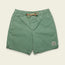 Green Pressure Drop Cord Shorts, crafted from stretch cotton corduroy, feature a palm tree patch on the lower left leg. These comfortable shorts have an elastic waistband and side pockets, set against a plain light background.