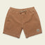 Brown stretch cotton corduroy shorts with an elastic waistband, drawstring, side pockets, and a small palm tree logo patch on the left leg—Pressure Drop Cord Shorts designed for all day comfort.