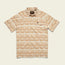 Short-sleeve collared Ranchero Jacquard Polo with a beige and light brown geometric diamond pattern, buttoned placket, and single chest pocket, crafted from 100% cotton jacquard, displayed on a light background.
