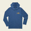 A long-sleeve, blue lightweight hoodie with a subtle stripe pattern and an orange Howler logo featuring a helicopter on the left chest. The hooded tech shirt is laid flat on a plain, light background.