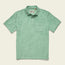 A light green soft polo with short sleeves and a subtle textured leaf pattern, featuring a single chest pocket and buttoned collar, displayed flat on a cream background.