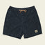 Navy blue swim trunks with a subtle wave pattern, an elastic waistband with a tan drawstring, and a small patch featuring palm trees and waves on the front left leg deliver all day comfort inspired by Pressure Drop Cord Shorts.