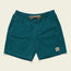 Teal Pressure Drop Cord Shorts with an elastic waistband, beige drawstring, side pockets, and a small stitched palm tree patch on the lower left leg. These comfortable shorts are displayed flat on a neutral background.