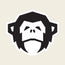 A stylized, black and white graphic illustration of a chimpanzee’s face with minimal features, set against a light beige background—perfect for skateboard stickers or Howler Brothers stickers.