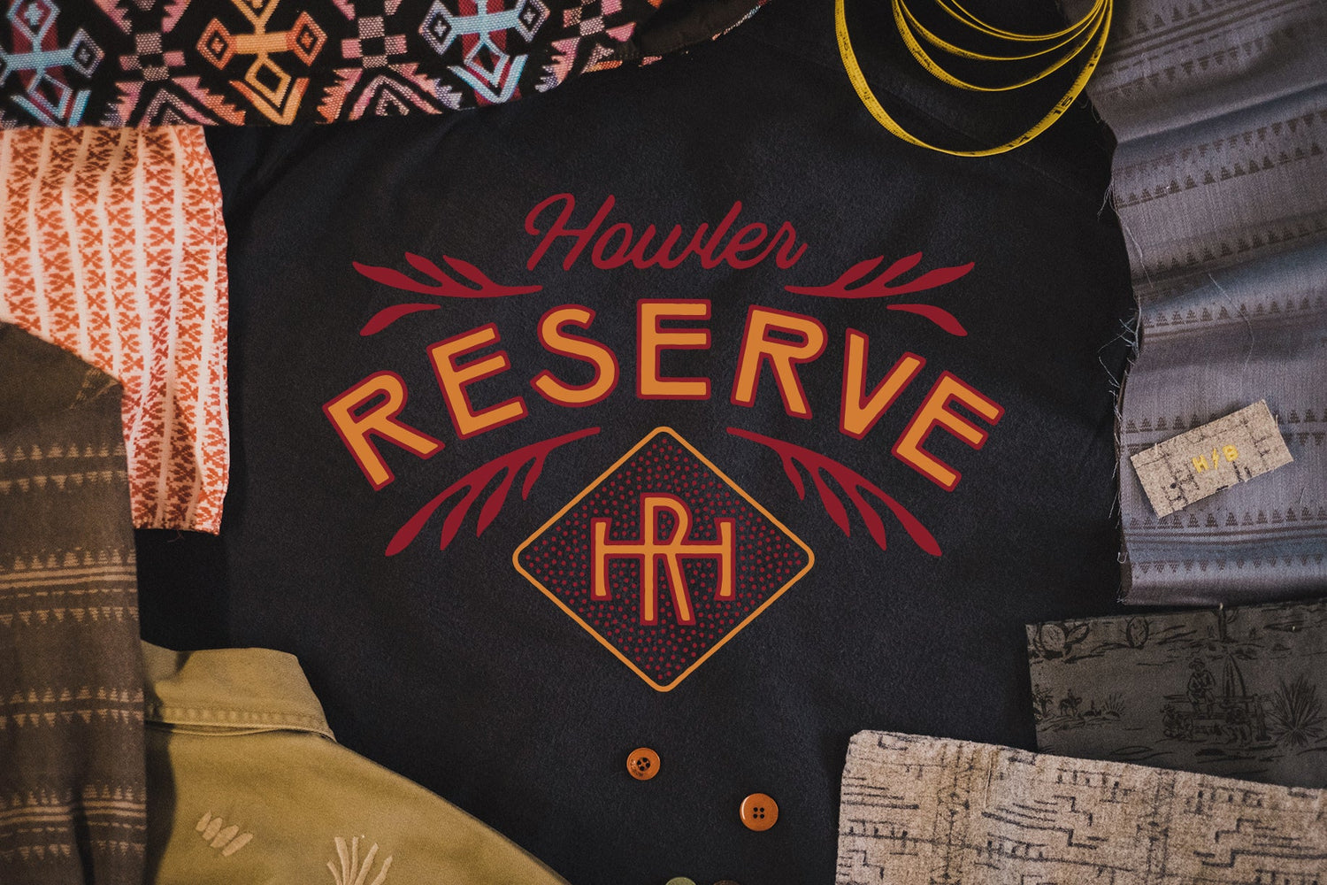 Howler Reserve logo displayed over pattern fabric samples