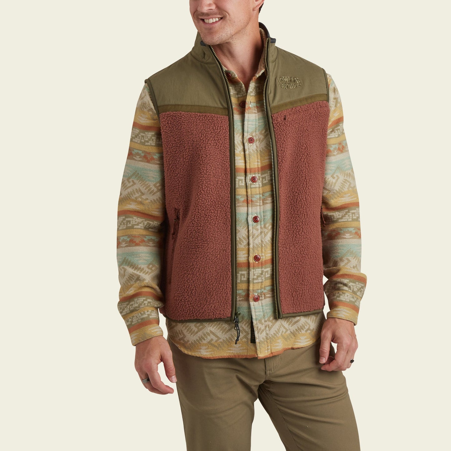 Crozet Fleece Vest - Cherrywood / Olivetree