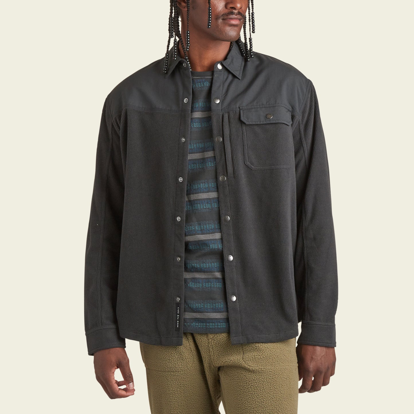 Vapors Grid Fleece Overshirt - Antique Black