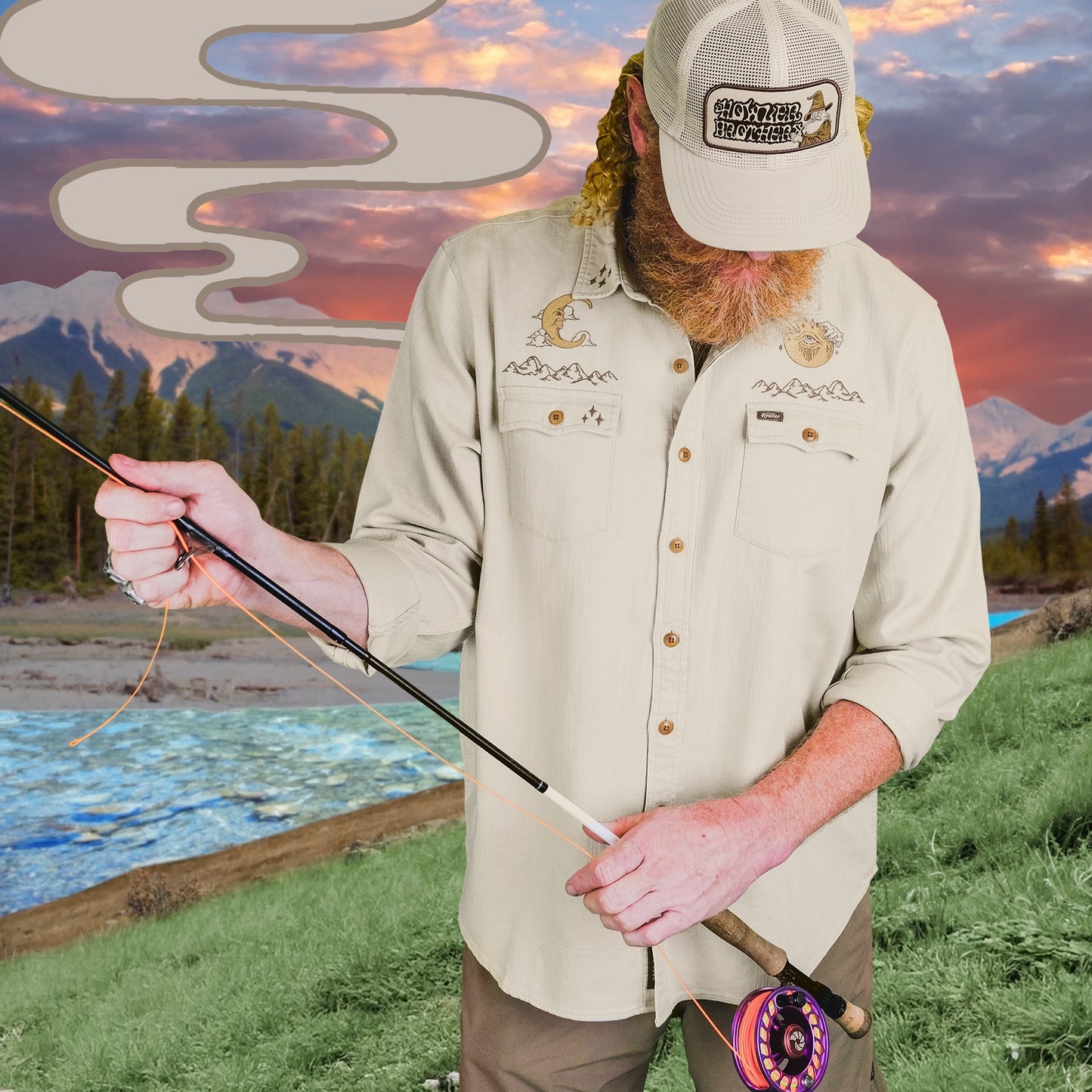 River Wizard Novato Shirt - Omens Overhead : Oatmeal