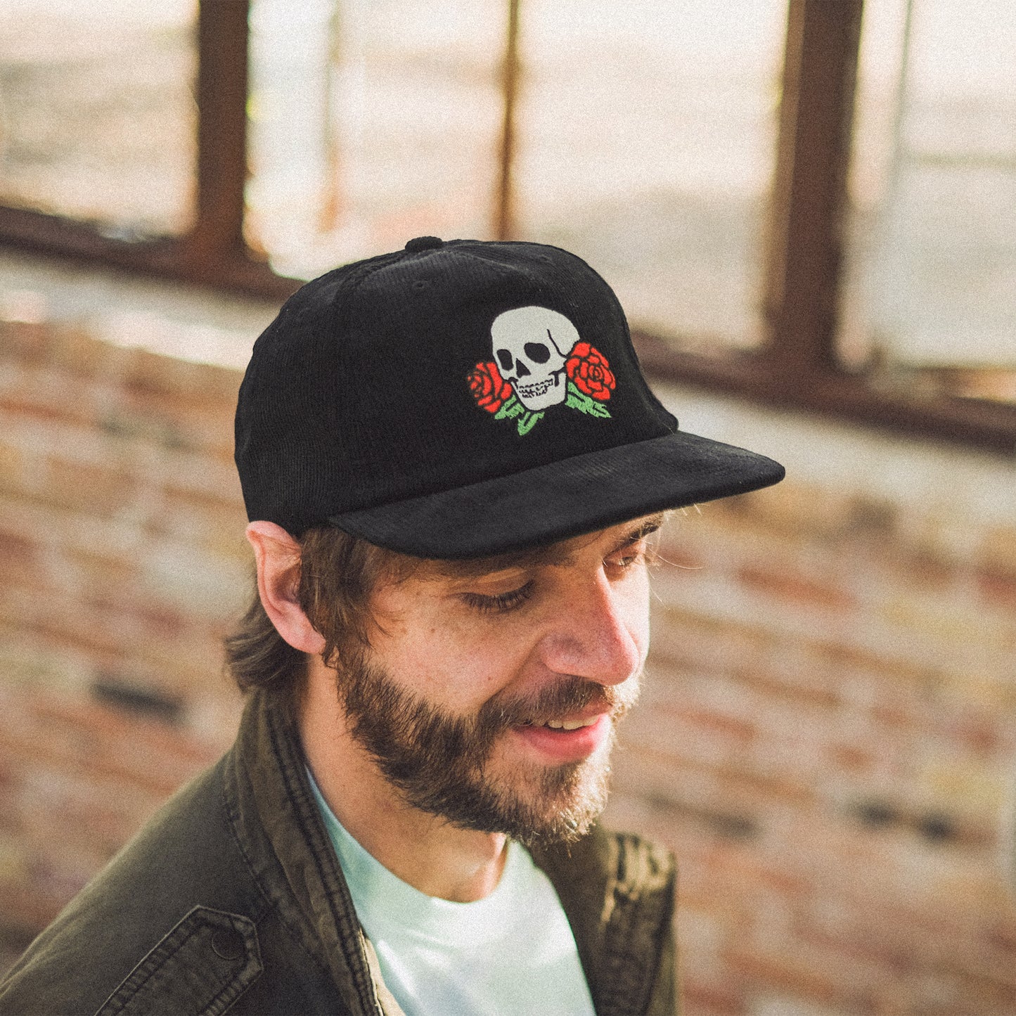 Skulls n’ Begonias Snapback - Antique Black Corduroy