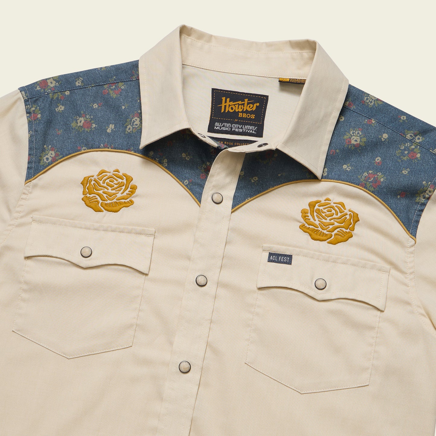 ACL Fest 2025 Crosscut Deluxe Snapshirt - Yellow Roses : Off White