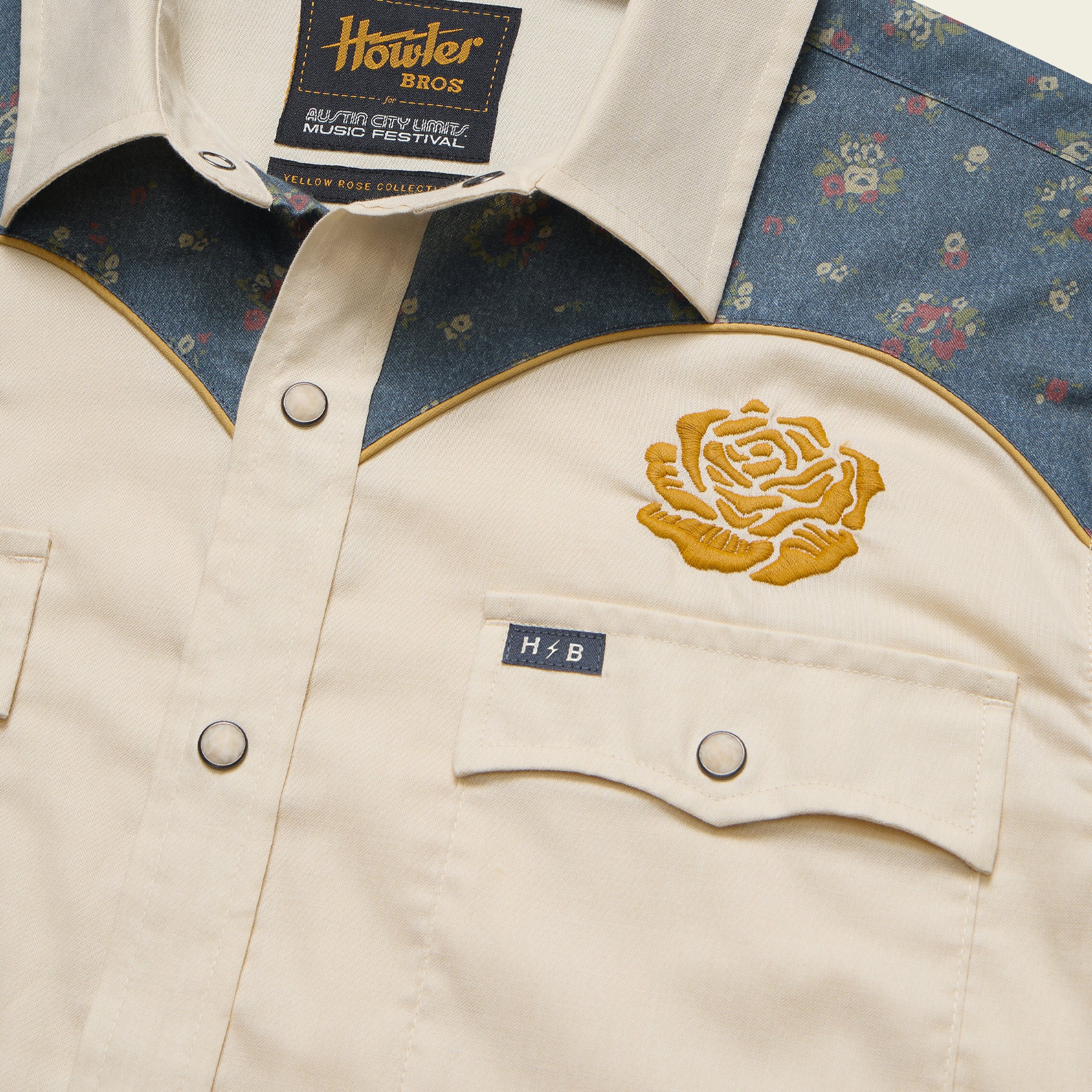 ACL Fest 2025 Crosscut Deluxe Snapshirt - Yellow Roses : Off White