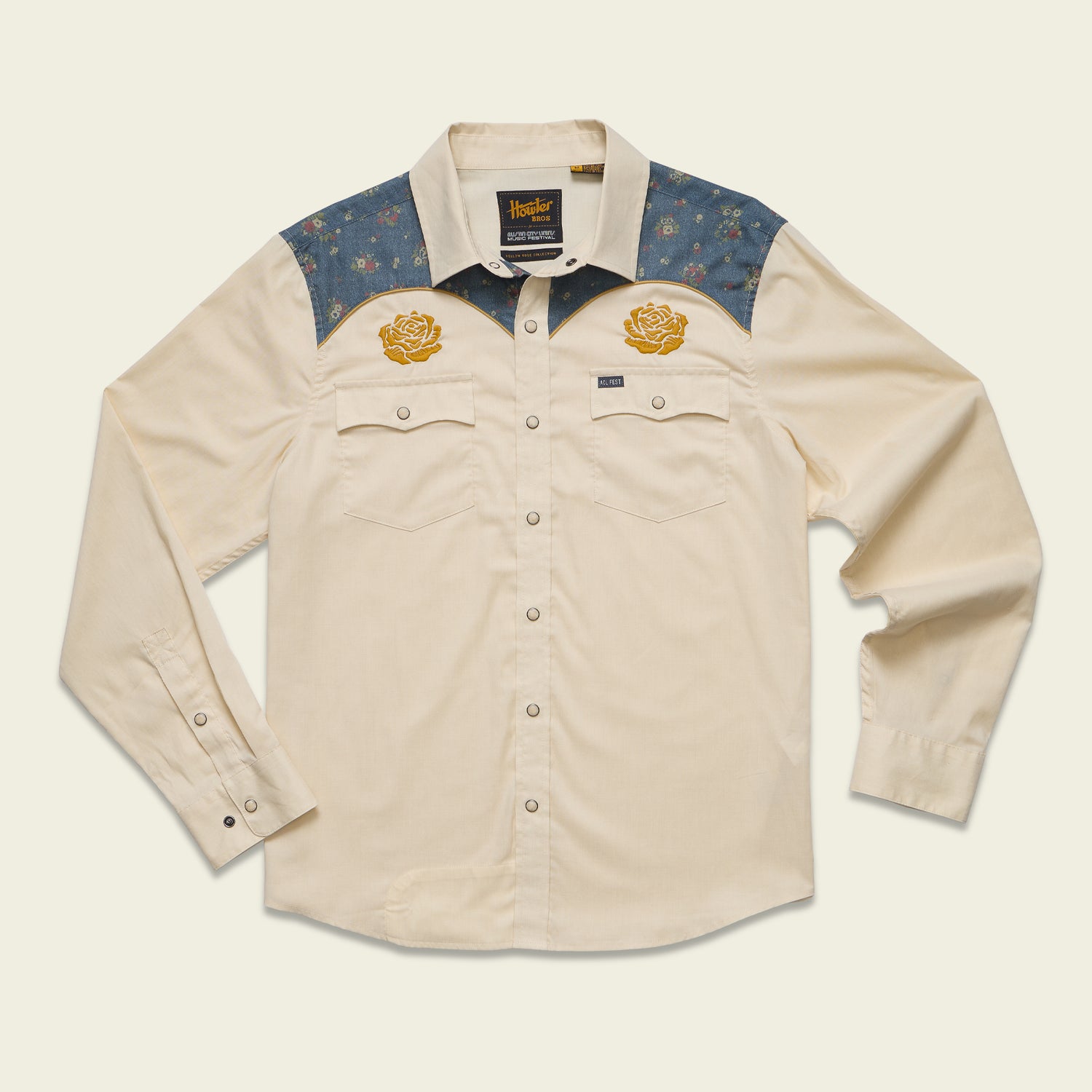 ACL Fest 2025 Crosscut Deluxe Snapshirt - Yellow Roses : Off White