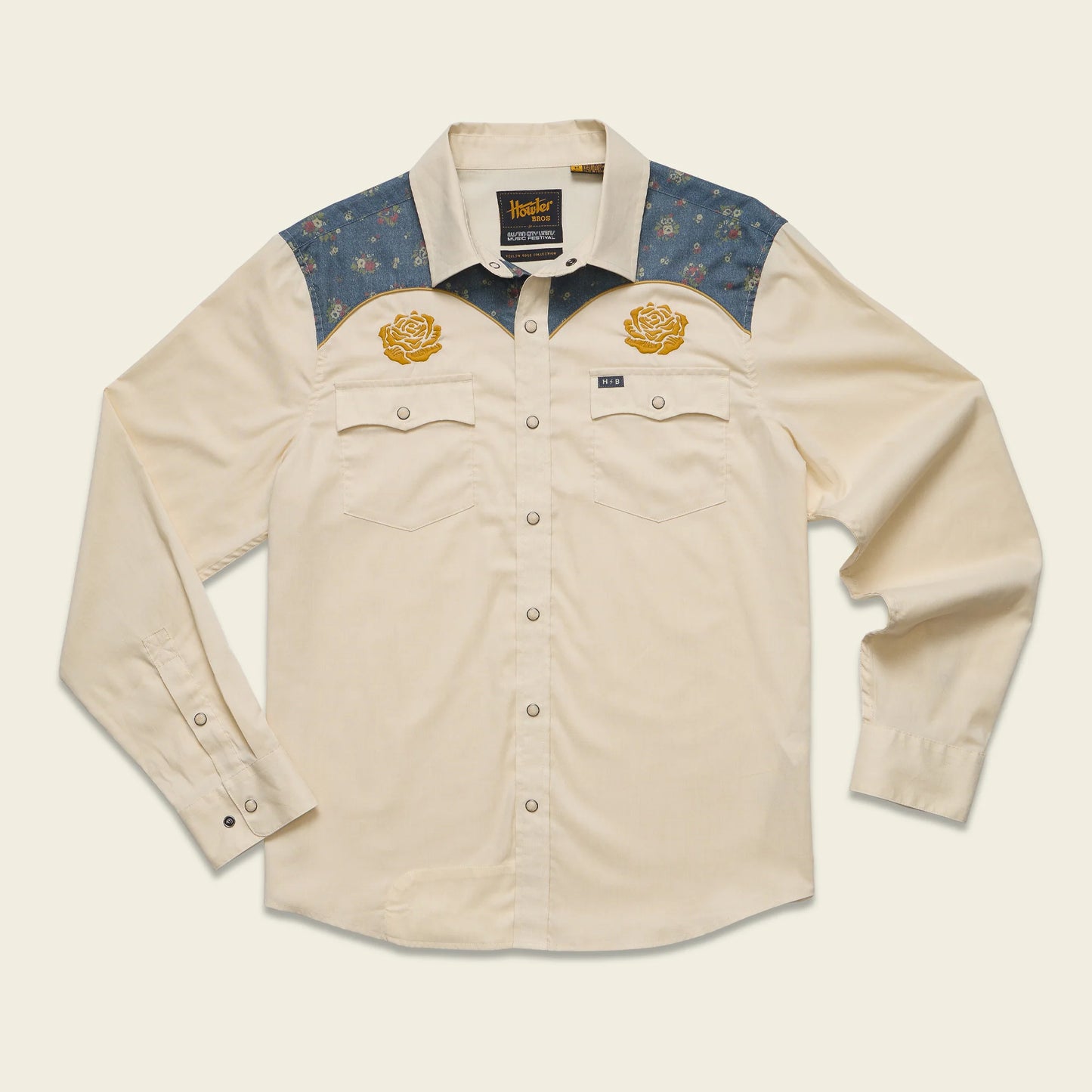 ACL Fest 2025 Crosscut Deluxe Snapshirt - Yellow Roses : Off White