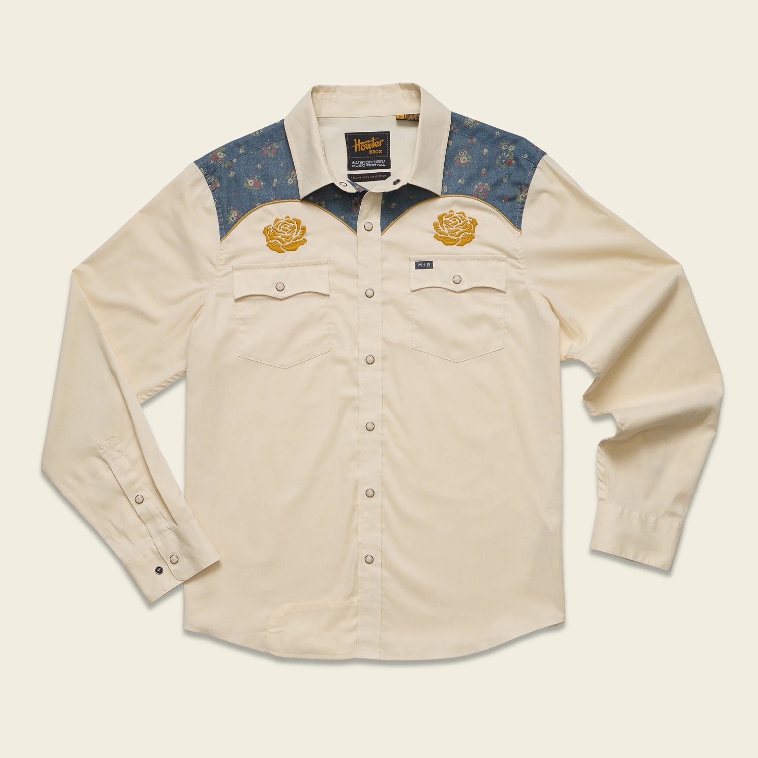 ACL Fest 2025 Crosscut Deluxe Snapshirt - Yellow Roses : Off White