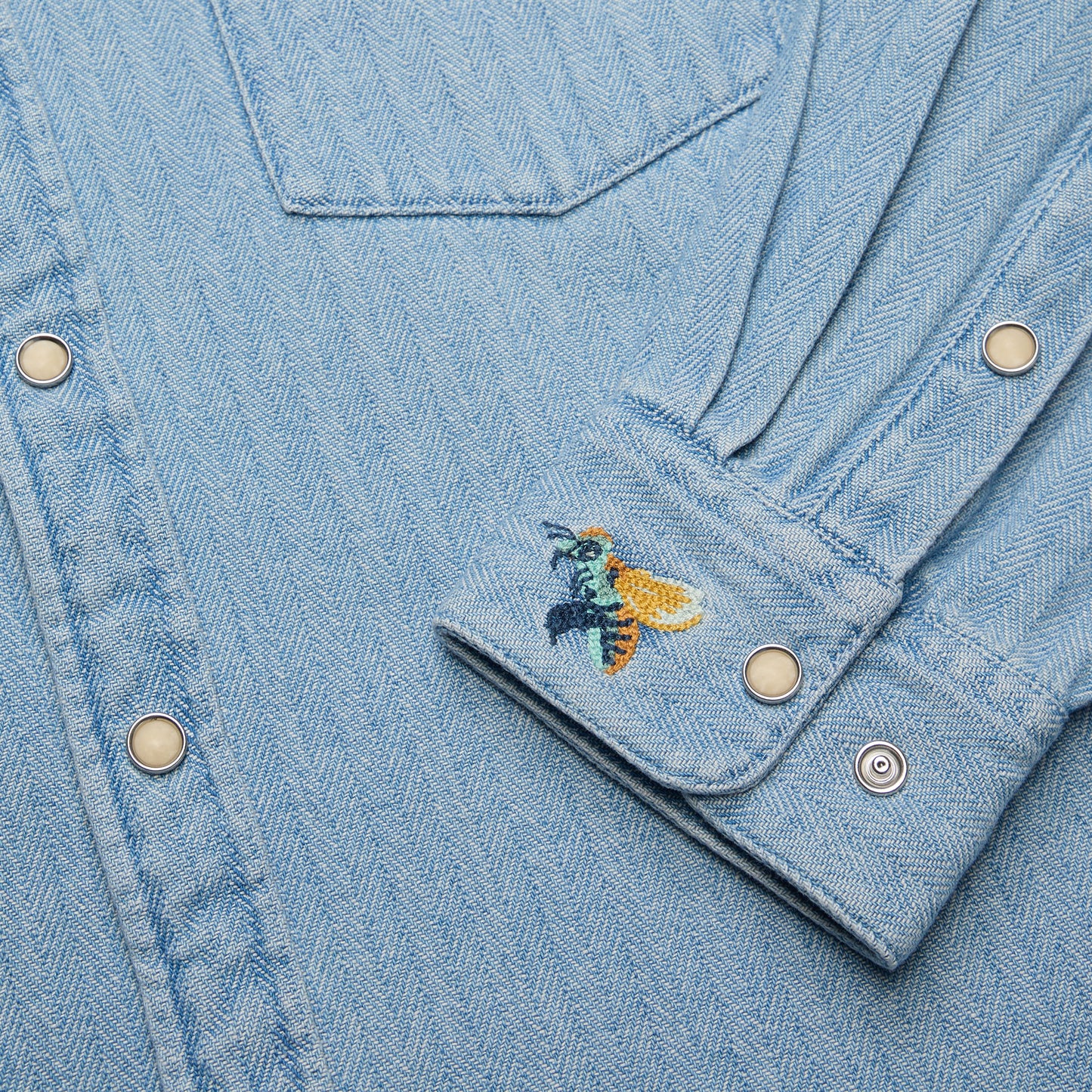 Ft. Lonesome Dust Up Denim Snapshirt - Haggard Herringbone