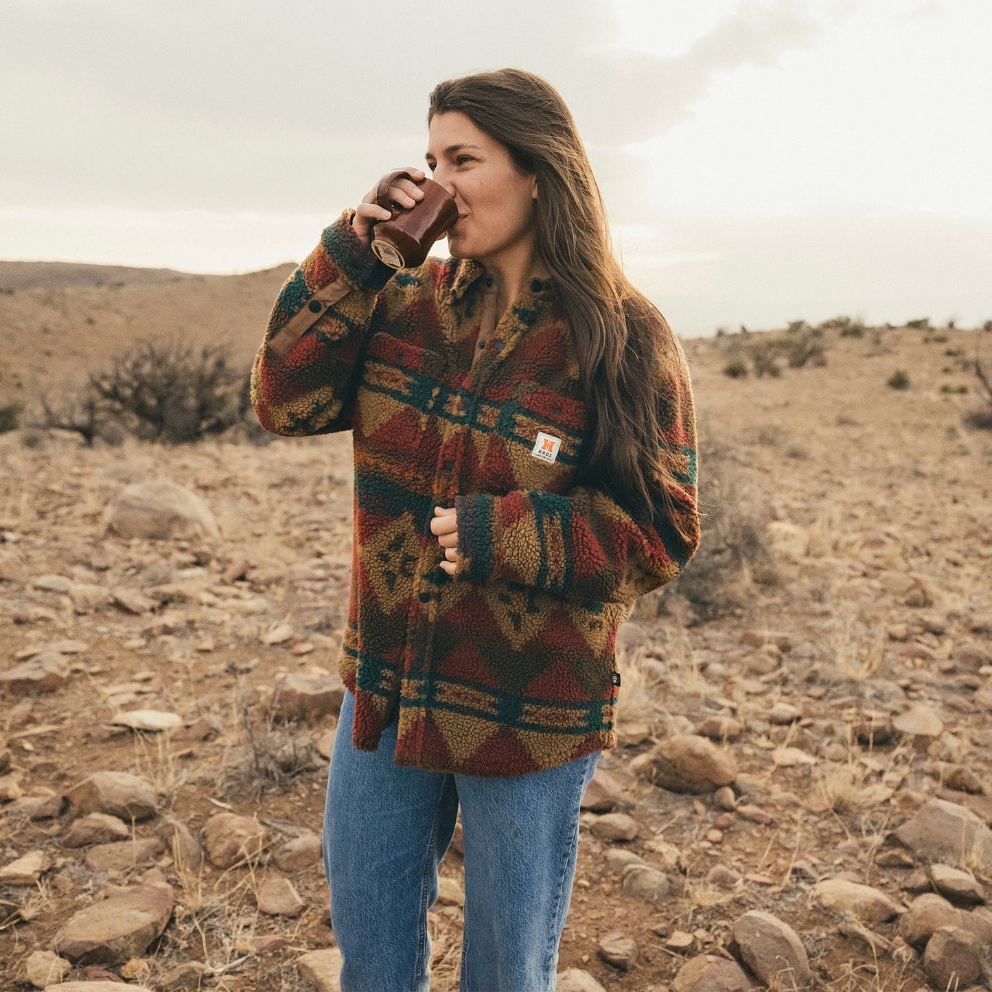 Allegheny Fleece Overshirt - Mitla Motifs : Brick