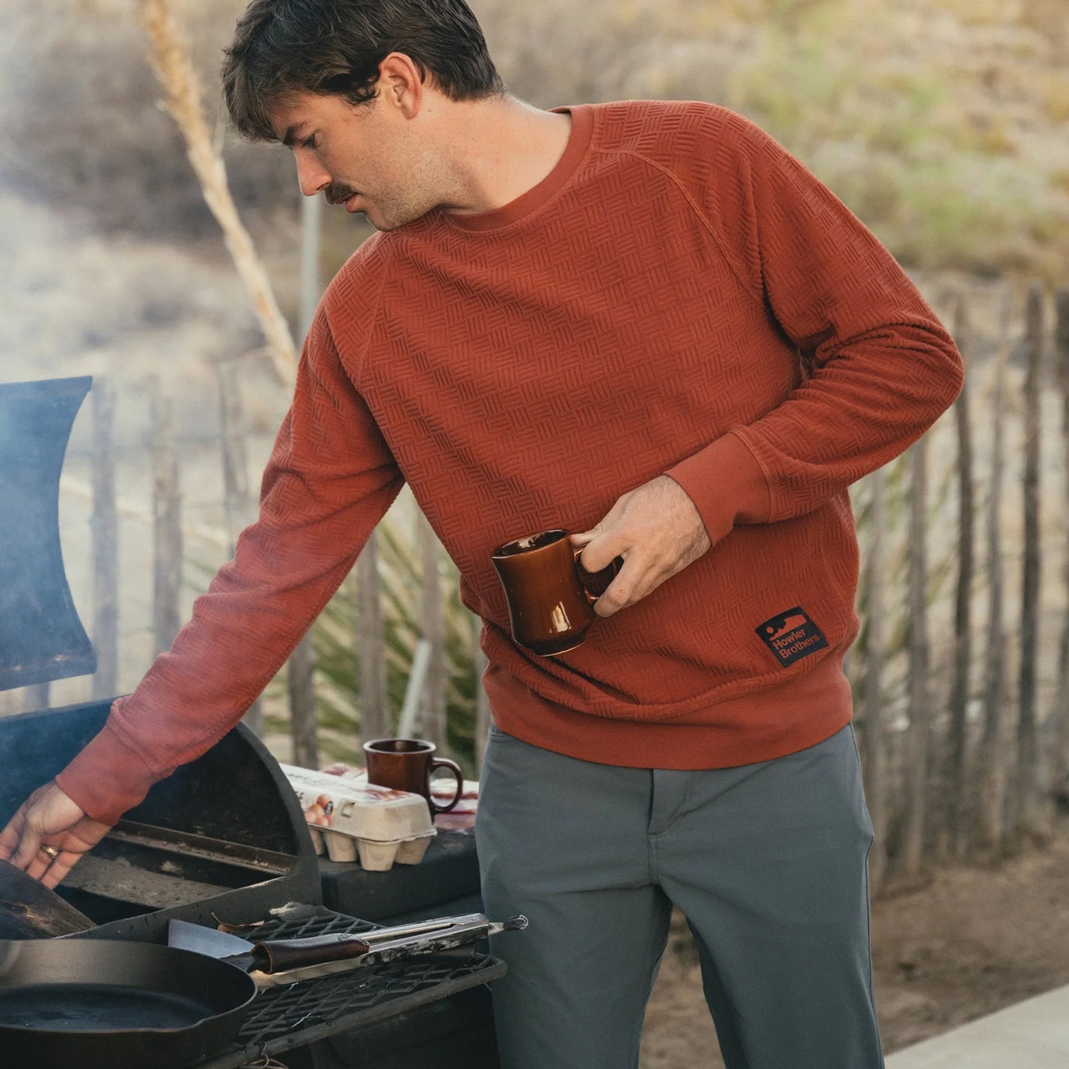 Eleos Fleece Crewneck - Grids : Terracotta