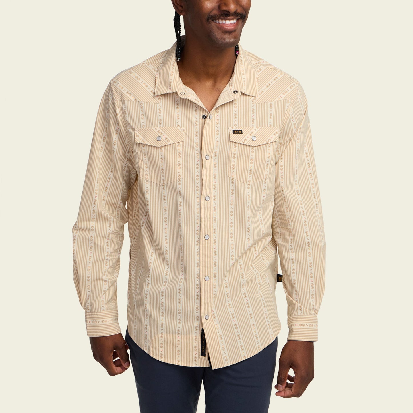 H Bar B Tech Longsleeve - Mosquero Stripe : Brown Rice