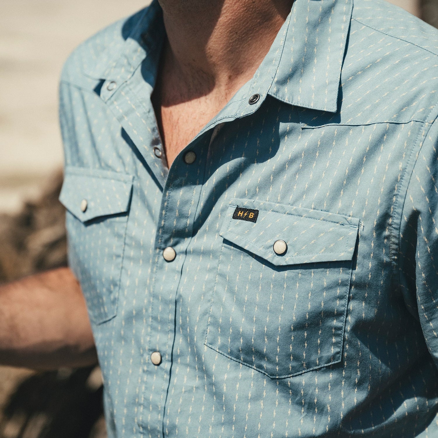 H Bar B Snapshirt - Power Lines : Smoke Blue