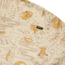 Beige slub fabric with whimsical, line-drawn illustrations including a skull, diamond, wizard, snake, all-seeing eye, and mountains—reminiscent of vintage Hawaiian shirts. A small black tag with “Houdini” is sewn onto a pocket.