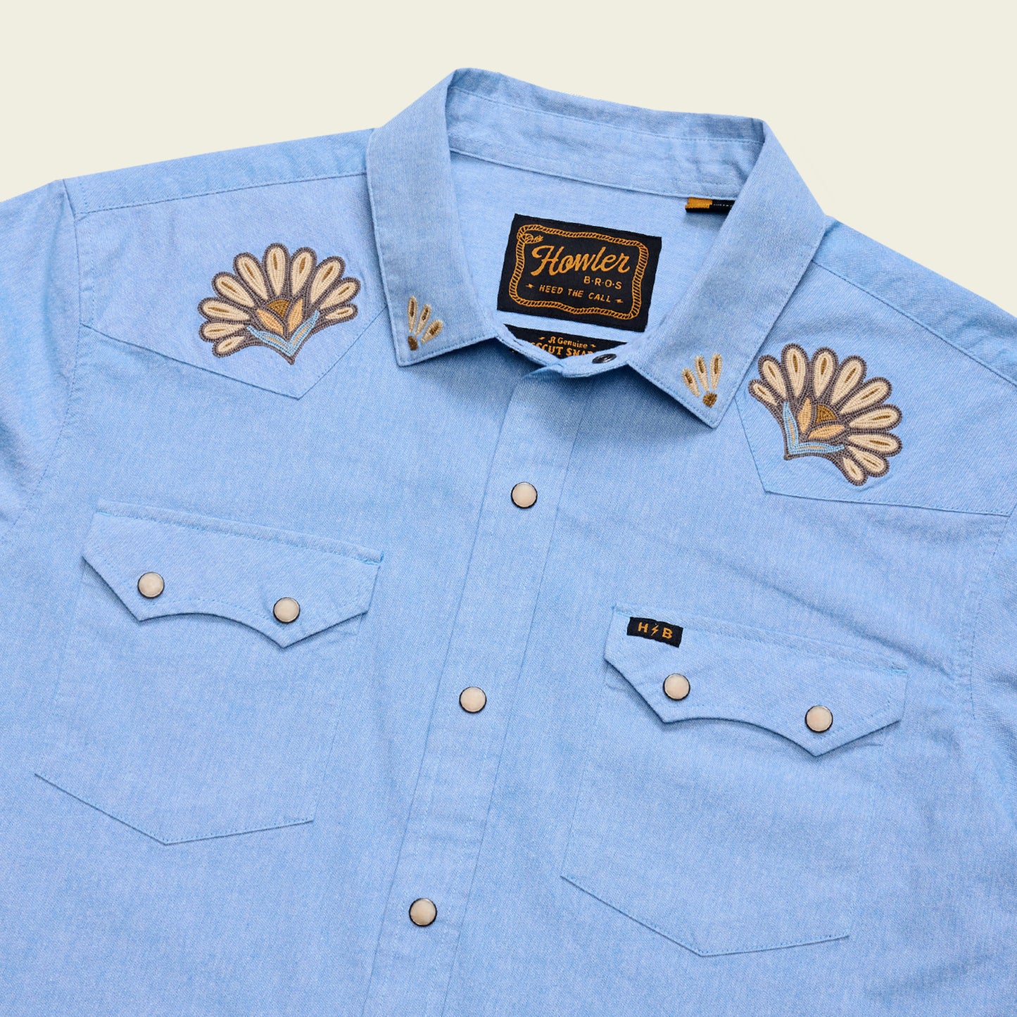 Crosscut Deluxe Snapshirt - Fanned Flora : Faded Blue Oxford - View 3