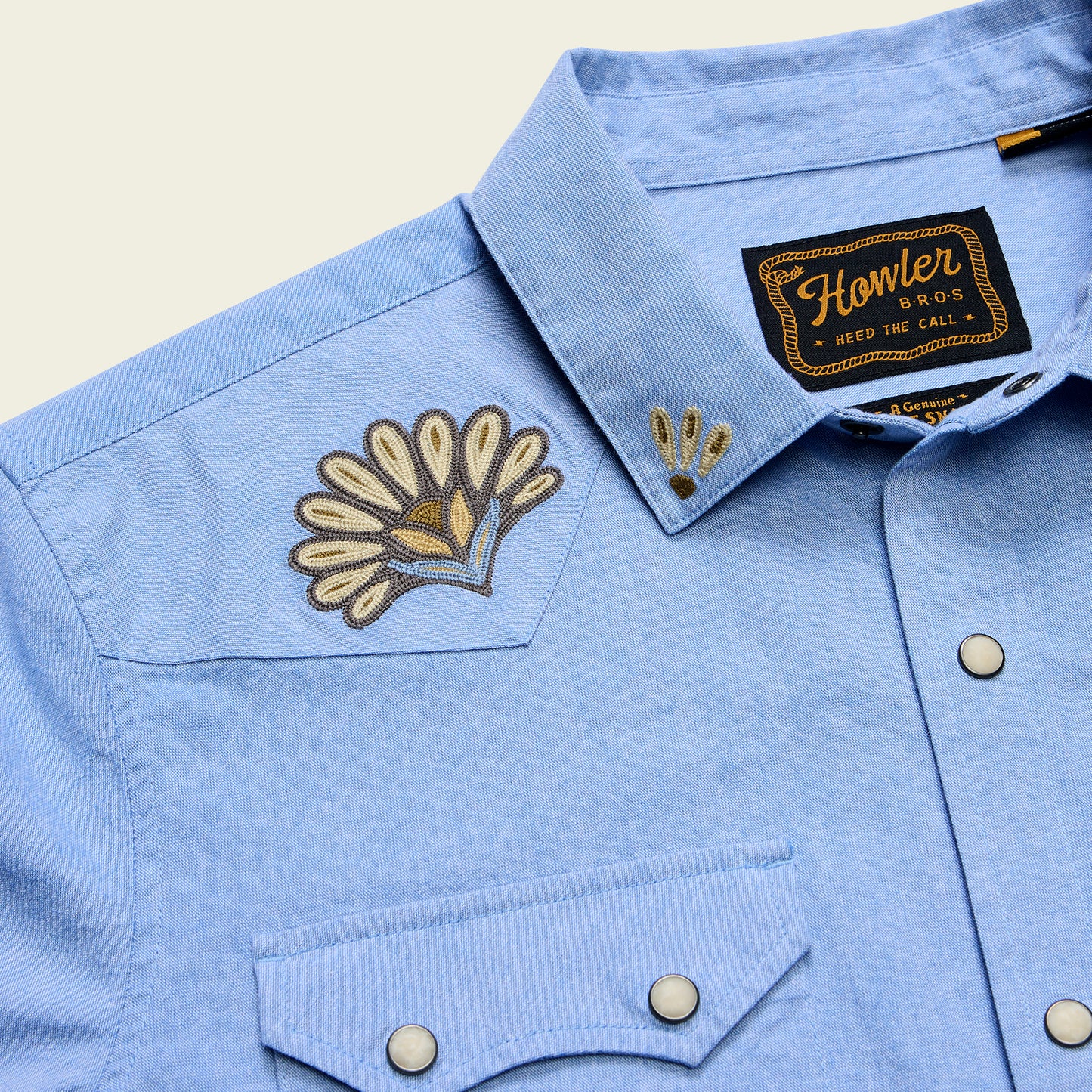 Crosscut Deluxe Snapshirt - Fanned Flora : Faded Blue Oxford - View 6