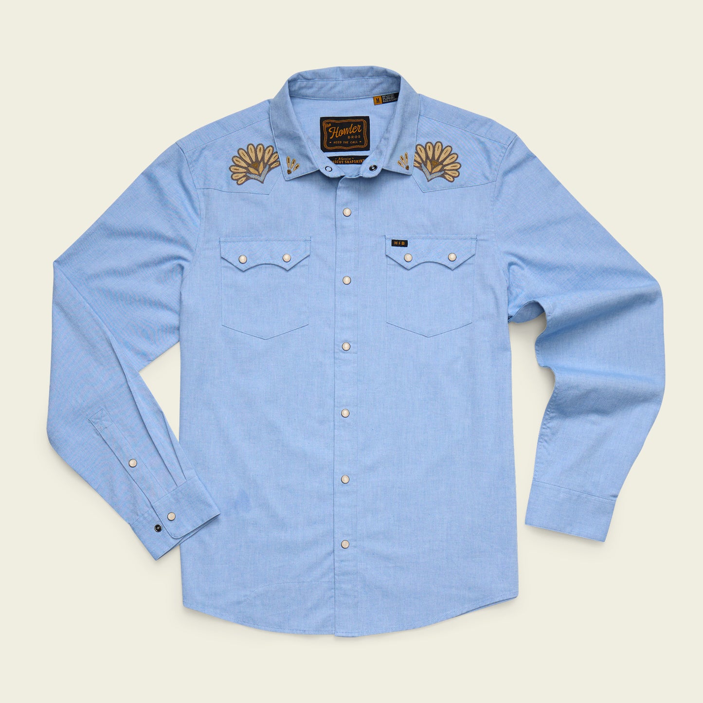 Crosscut Deluxe Snapshirt - Fanned Flora : Faded Blue Oxford - View 1