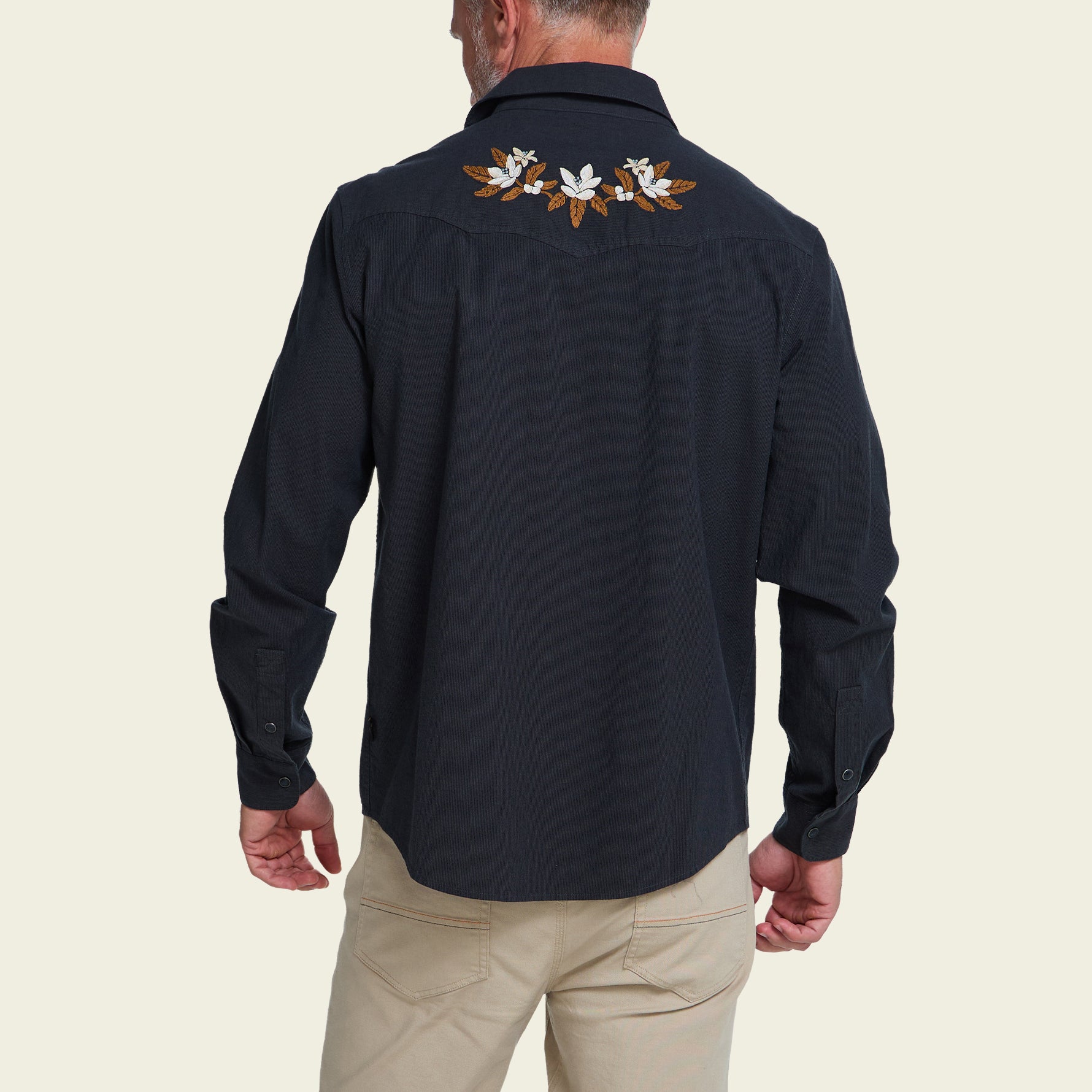 Crosscut Deluxe Snapshirt - Orange Blossoms : Antique Black