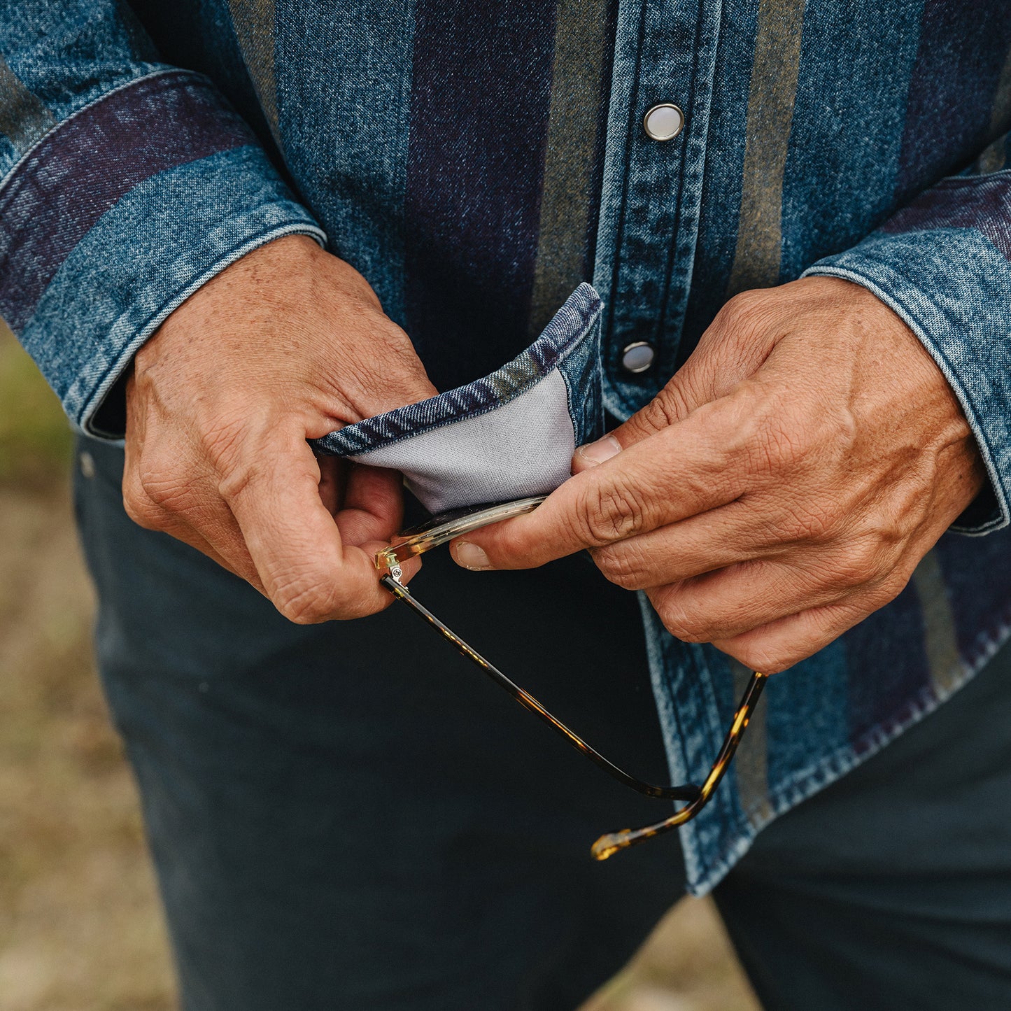 Dust Up Denim Snapshirt - Driver Stripe : Eggplant - View 5