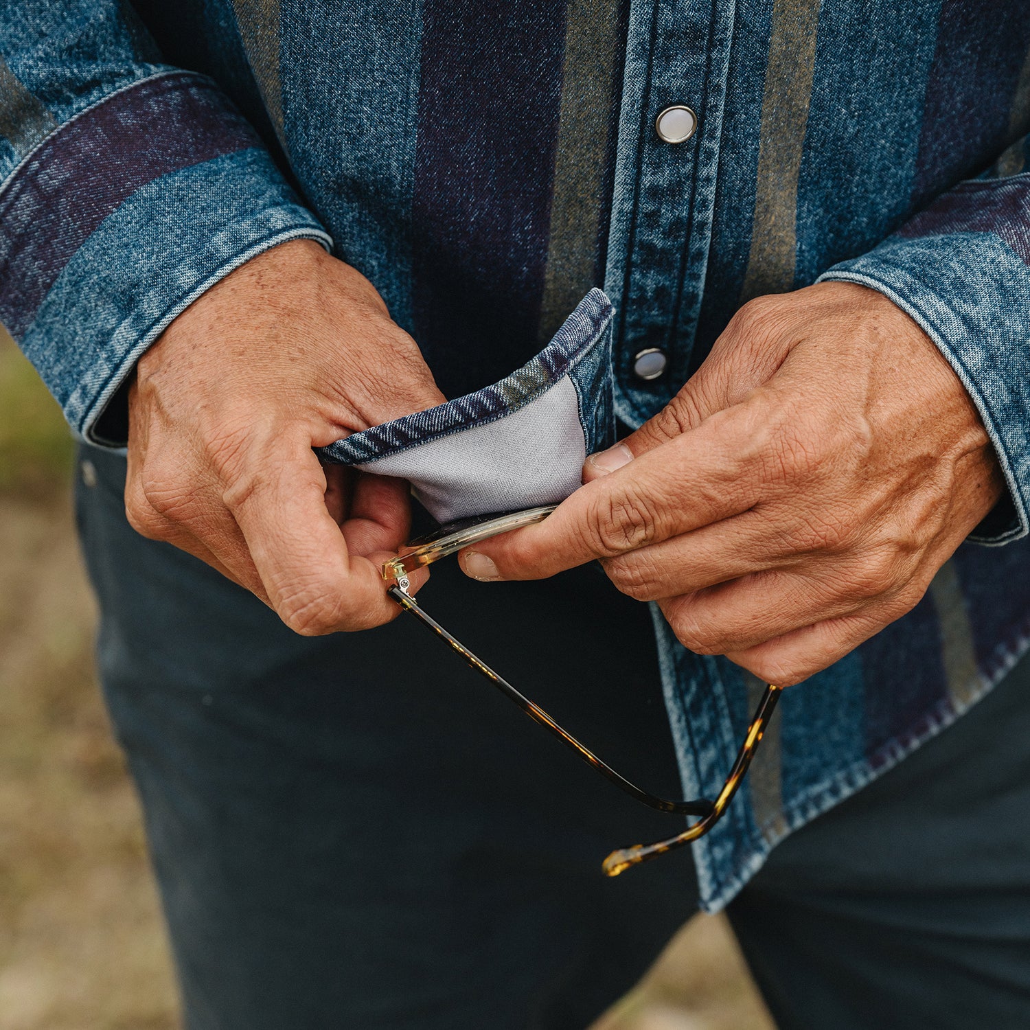 Dust Up Denim Snapshirt - Driver Stripe : Eggplant - View 5
