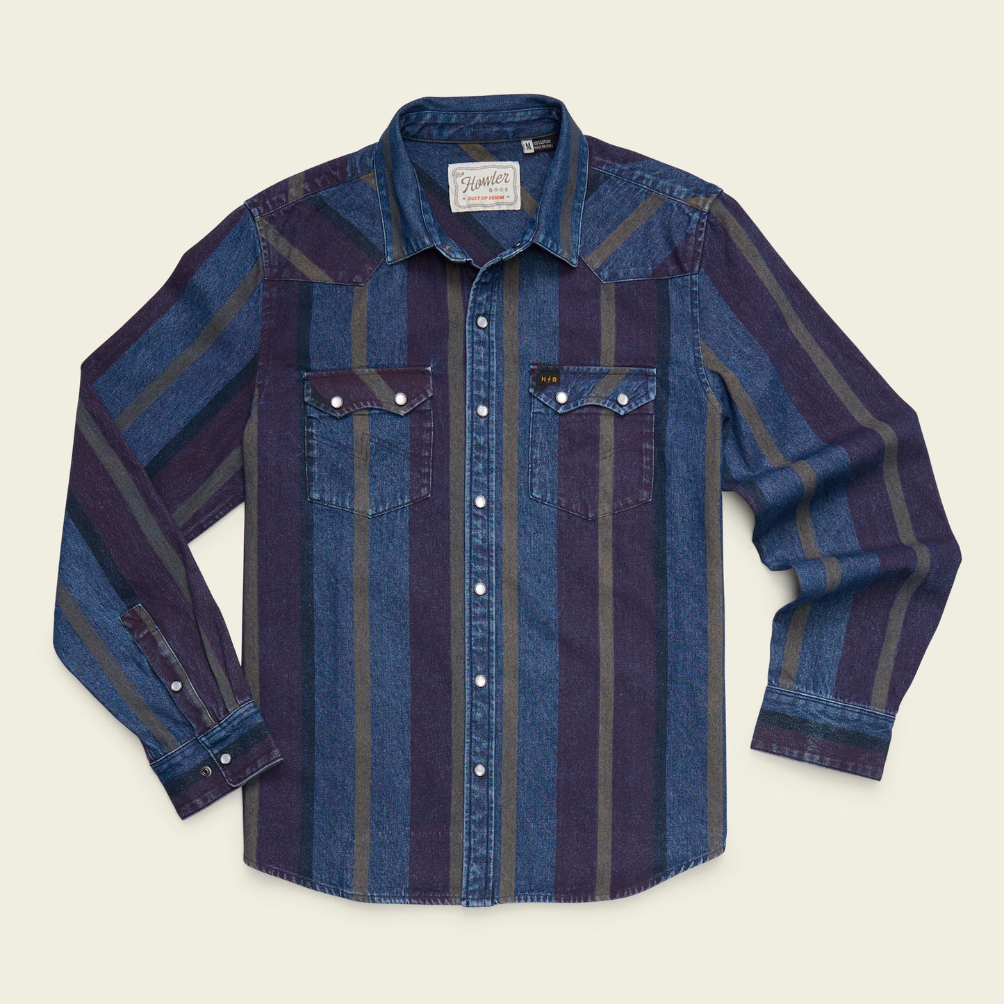 Dust Up Denim Snapshirt - Driver Stripe : Eggplant - View 1
