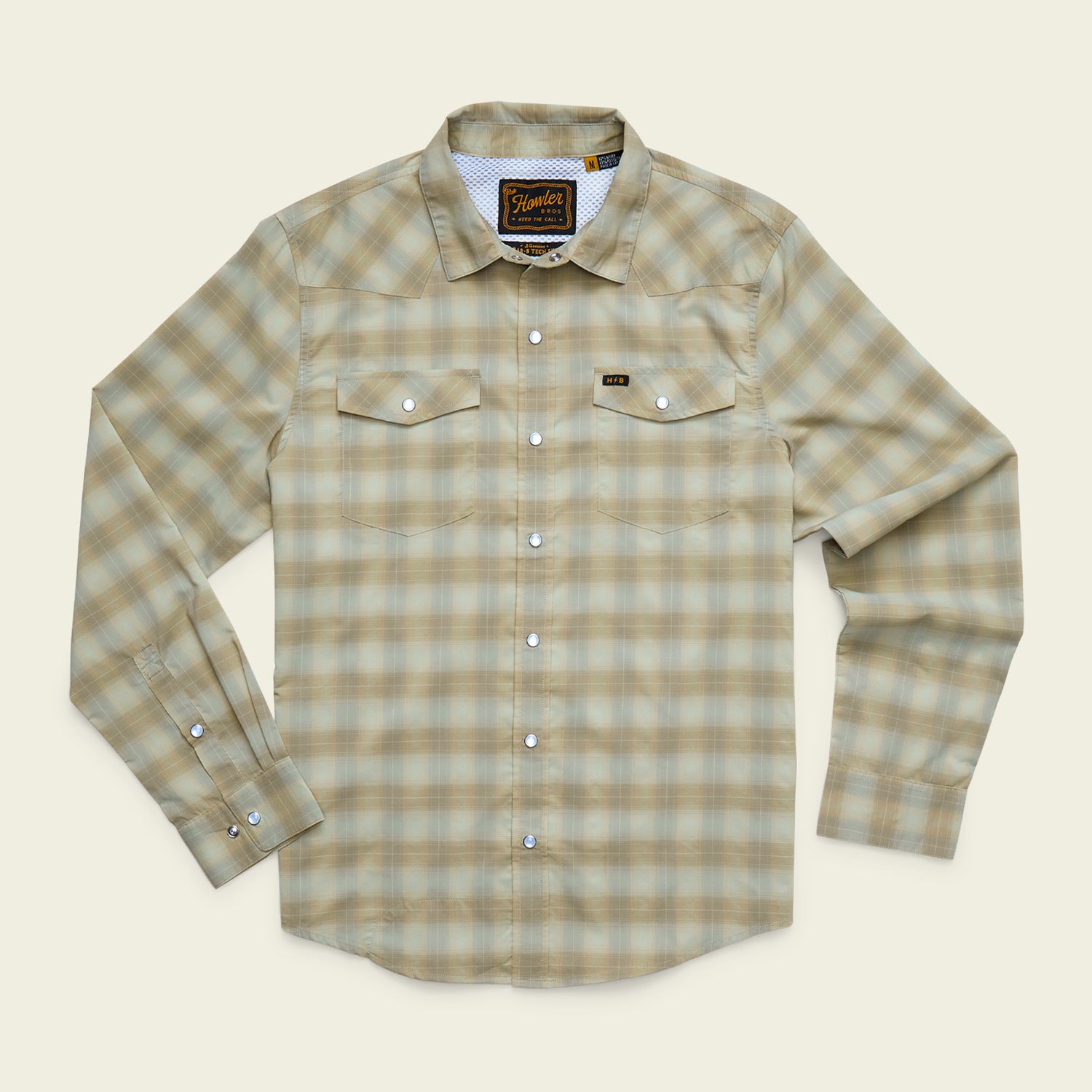 H Bar B Tech Longsleeve - Kent Plaid : Fog Green - View 1